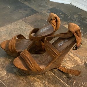 Brown suede wedges